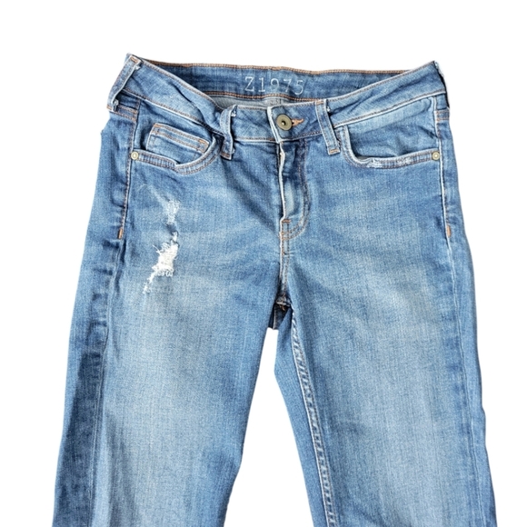 Zara Women's Sz 2 Z1975 Mid Rise Distressed Raw Hem Skinny Denim Jeans - Picture 7 of 12